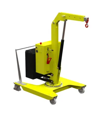 Mobiler Kran 500 kg – seitliche Perspektive mit schwenkbarem Arm und elektrisch gesteuertem Heben und Senken