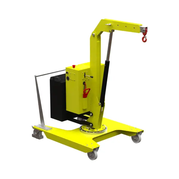 Mobiler Kran 500 kg – seitliche Perspektive mit schwenkbarem Arm und elektrisch gesteuertem Heben und Senken