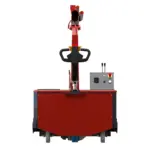 PH-OMNIA 2TL mobiler Werkstattkran 2000 kg – Rückansicht mit Bedienhebel, integriertem Display und robusten Antriebsrädern