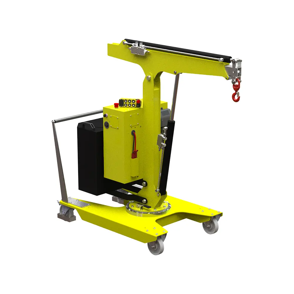 Mobiler Hebekran PH‑01B2SER_1000 mit Funkfernbedienung – elektrisch teleskopierbarer Gegengewichtskran mit 200 kg Tragkraft und 360° drehbarer Säule