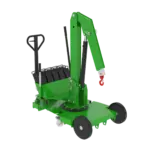 Mobiler Transportkran in 3D-Ansicht mit eingeklapptem Ausleger und Gegengewichten